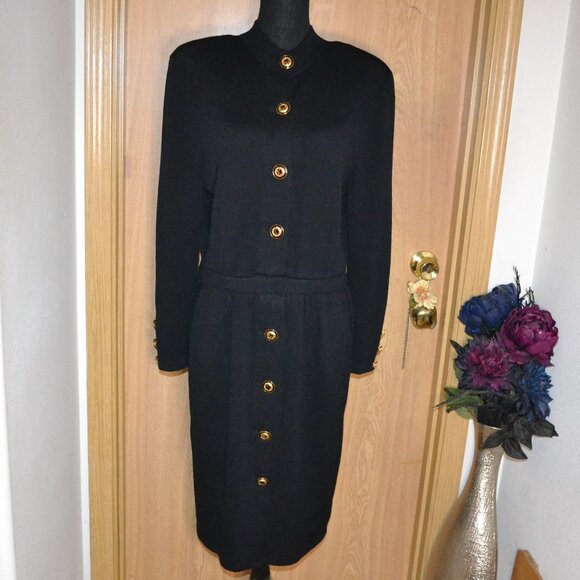 St John Collection By Marie Grey Black Button Down Old Money Classy Dress - Picture 1 of 11